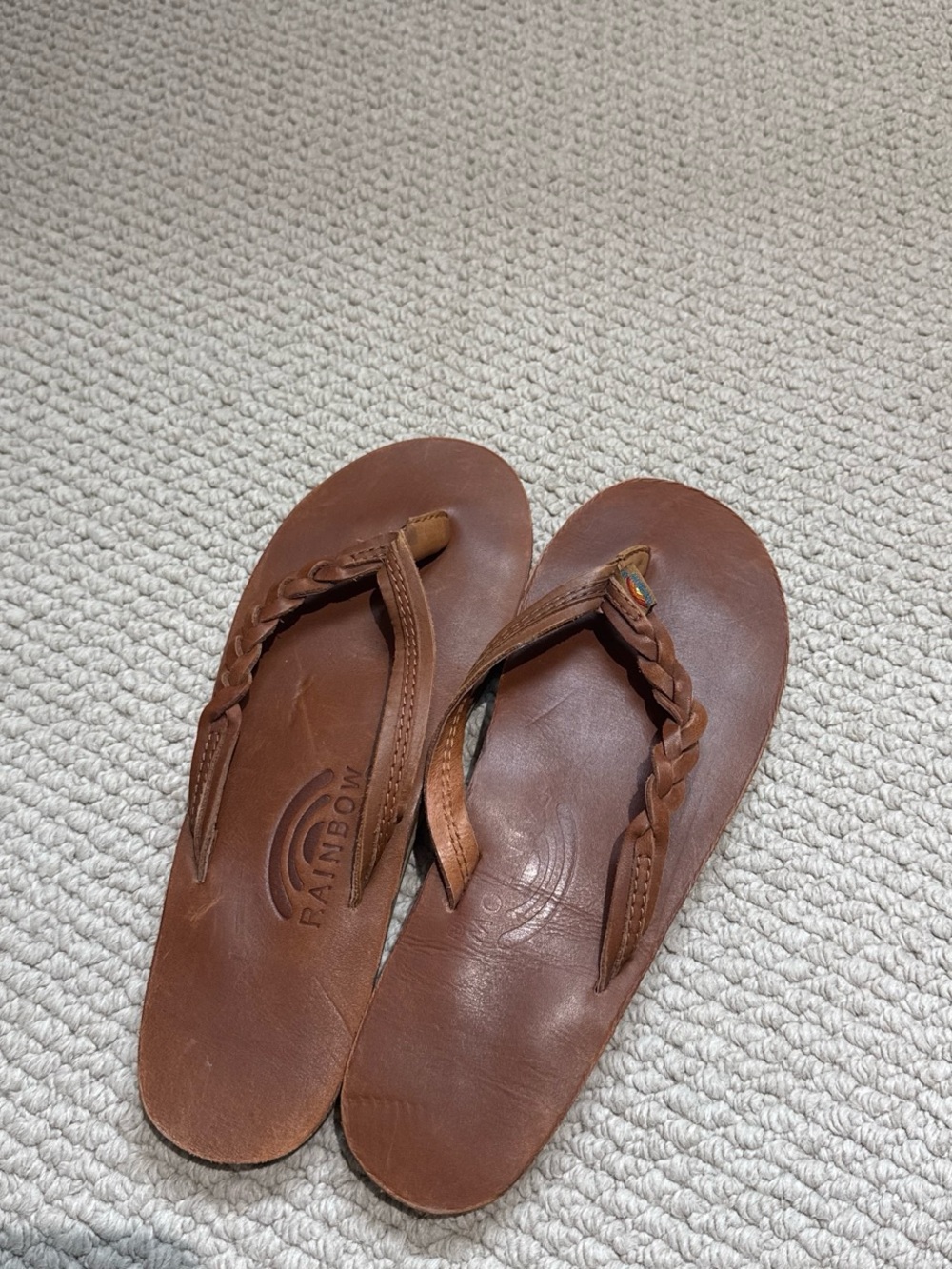 women’s flirty braidy leather rainbow flip-flop sandals